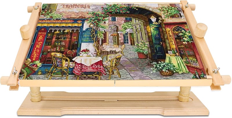 GuoFa Adjustable Beech Wood Embroidery Stand - Rotated Cross Stitch Needlepoint Holder, Quilting Tapestry Scroll Hoop Frame for Craft Sewing - Image 1